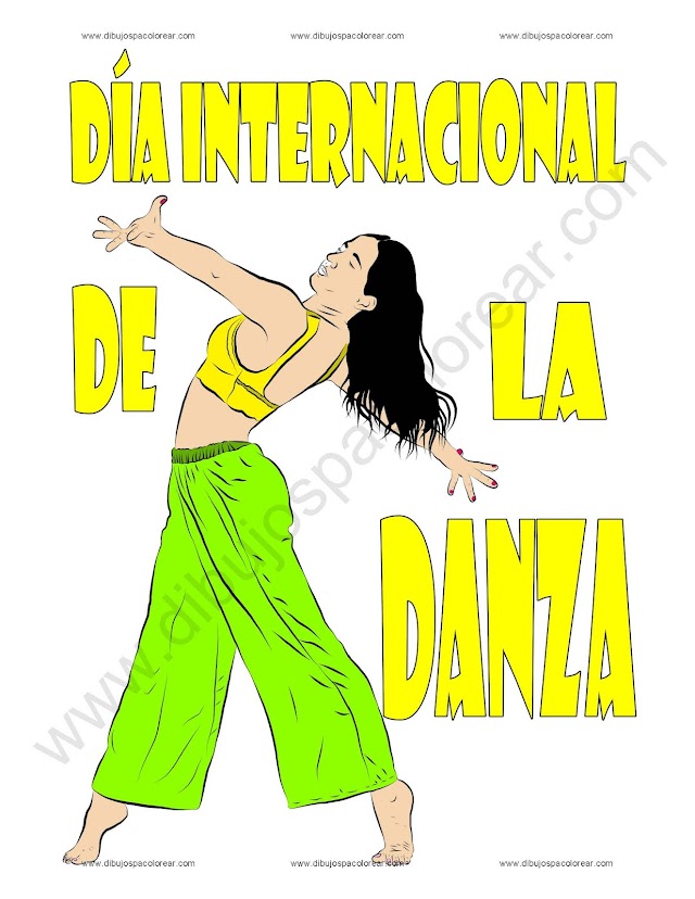 Día internacional de la Danza dibujo a color y para colorear